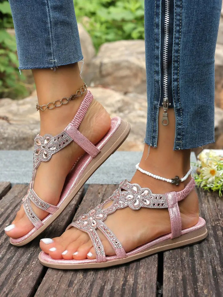 Women's Sandals Fashion Women Summer Sandals 2025 New Summer Shoes For Women Low Heels Flat Sandalias Mujer Crystal Footwear
