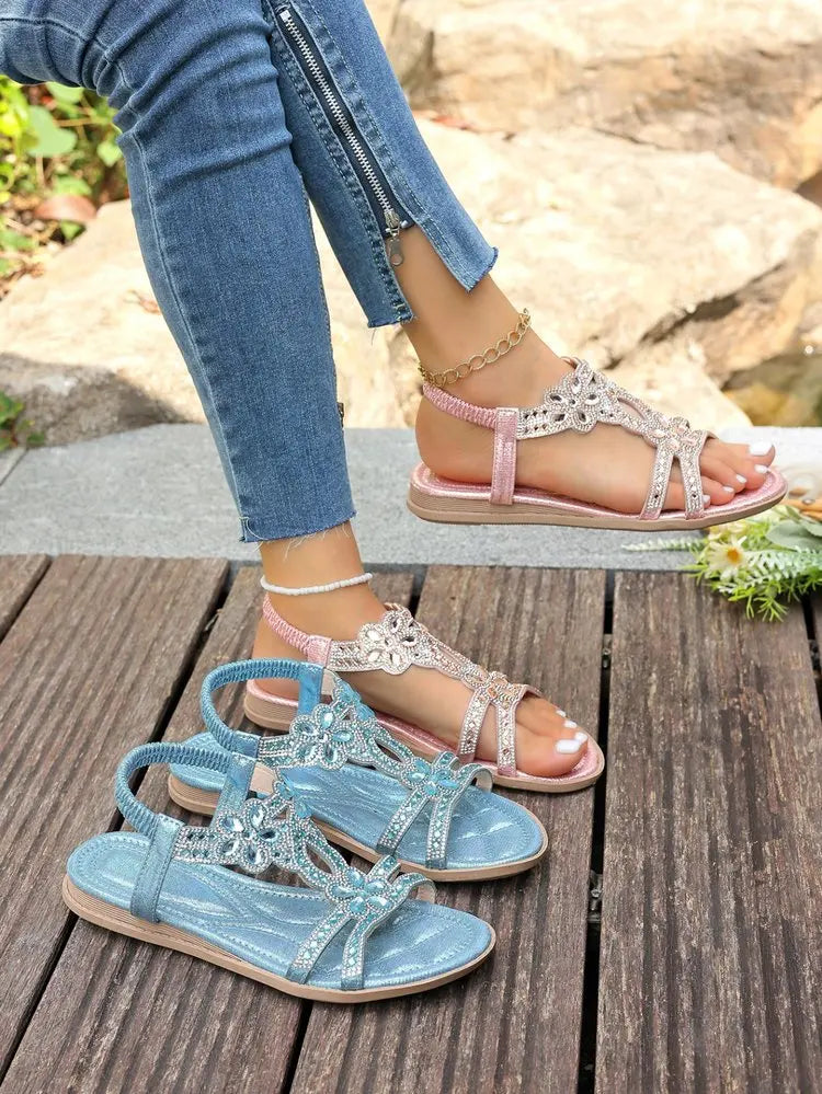 Women's Sandals Fashion Women Summer Sandals 2025 New Summer Shoes For Women Low Heels Flat Sandalias Mujer Crystal Footwear